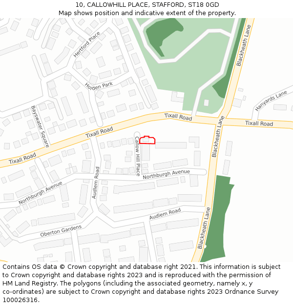 10, CALLOWHILL PLACE, STAFFORD, ST18 0GD: Location map and indicative extent of plot