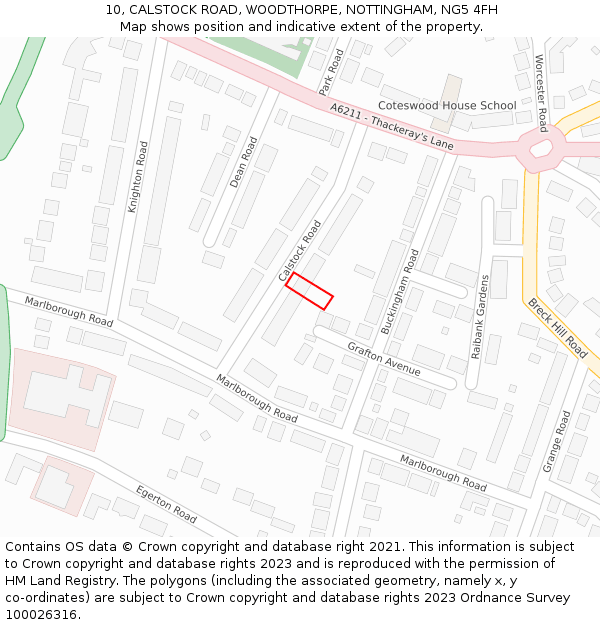 10, CALSTOCK ROAD, WOODTHORPE, NOTTINGHAM, NG5 4FH: Location map and indicative extent of plot