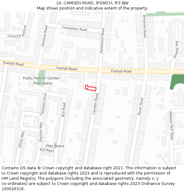 10, CAMDEN ROAD, IPSWICH, IP3 8JW: Location map and indicative extent of plot