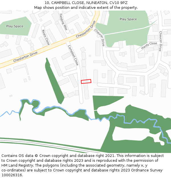 10, CAMPBELL CLOSE, NUNEATON, CV10 9PZ: Location map and indicative extent of plot