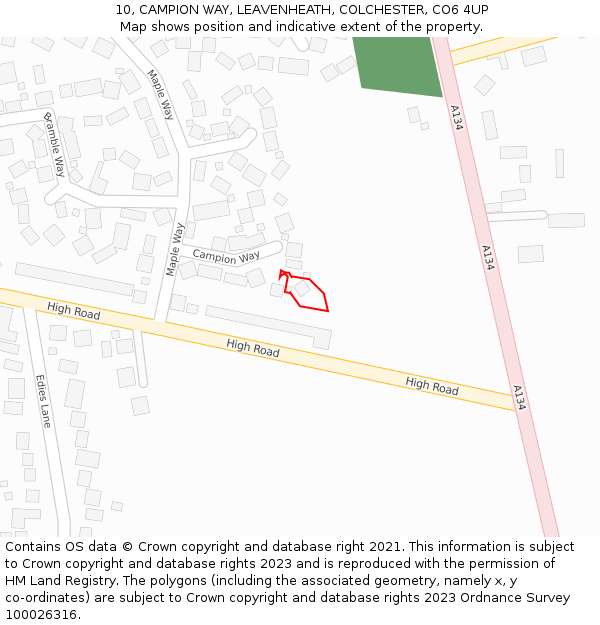 10, CAMPION WAY, LEAVENHEATH, COLCHESTER, CO6 4UP: Location map and indicative extent of plot