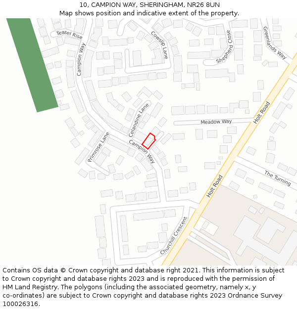 10, CAMPION WAY, SHERINGHAM, NR26 8UN: Location map and indicative extent of plot