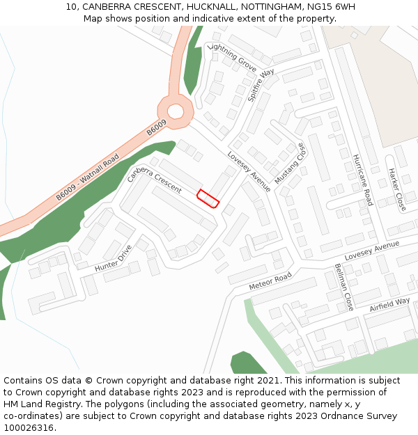 10, CANBERRA CRESCENT, HUCKNALL, NOTTINGHAM, NG15 6WH: Location map and indicative extent of plot