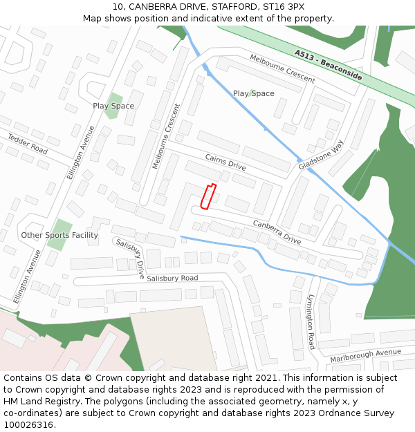 10, CANBERRA DRIVE, STAFFORD, ST16 3PX: Location map and indicative extent of plot