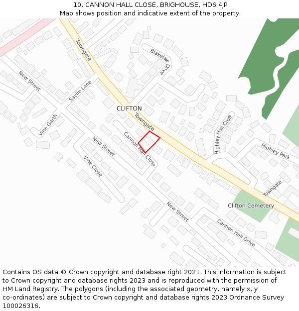10, CANNON HALL CLOSE, BRIGHOUSE, HD6 4JP: Location map and indicative extent of plot