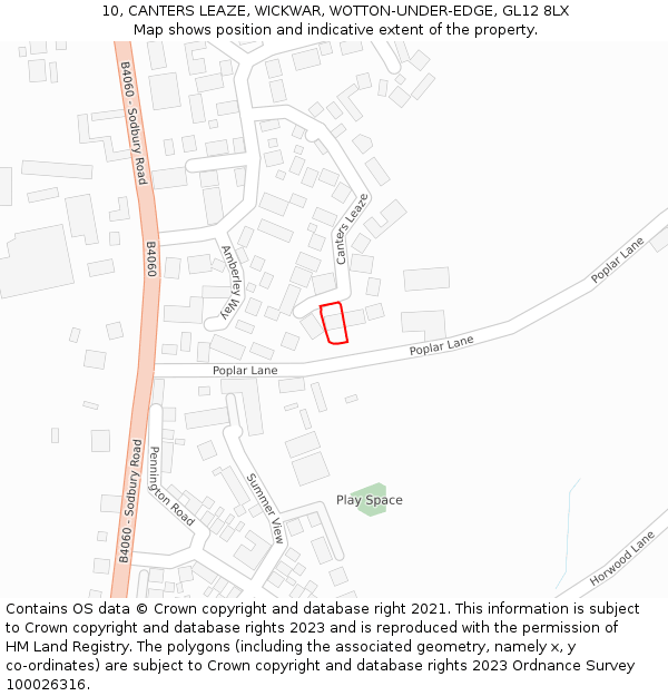 10, CANTERS LEAZE, WICKWAR, WOTTON-UNDER-EDGE, GL12 8LX: Location map and indicative extent of plot
