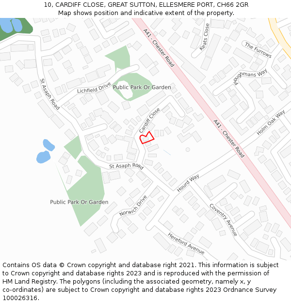 10, CARDIFF CLOSE, GREAT SUTTON, ELLESMERE PORT, CH66 2GR: Location map and indicative extent of plot
