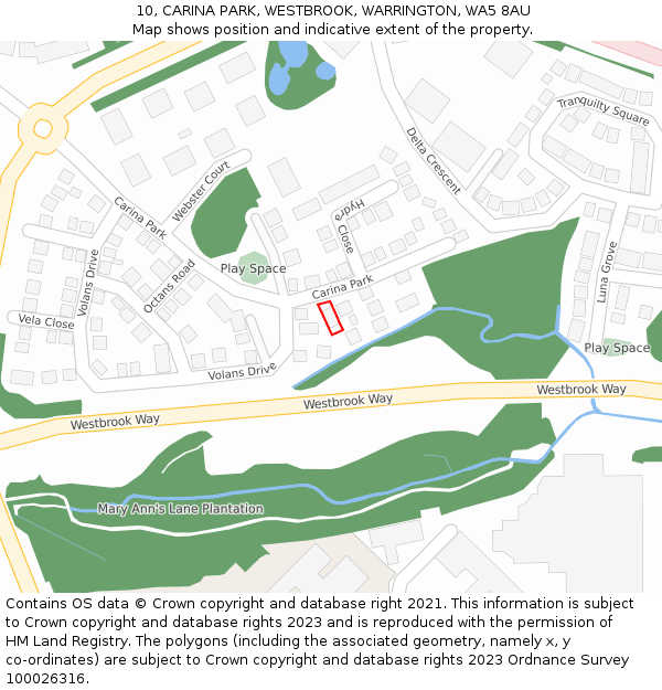 10, CARINA PARK, WESTBROOK, WARRINGTON, WA5 8AU: Location map and indicative extent of plot