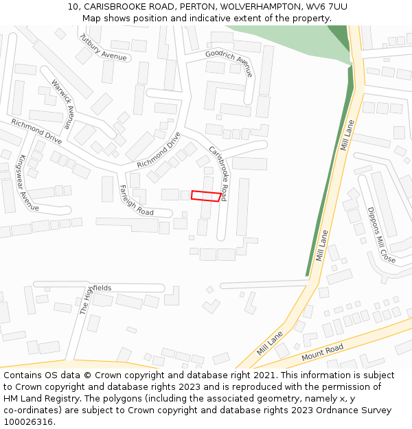 10, CARISBROOKE ROAD, PERTON, WOLVERHAMPTON, WV6 7UU: Location map and indicative extent of plot