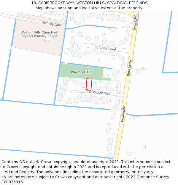 10, CARISBROOKE WAY, WESTON HILLS, SPALDING, PE12 6DS: Location map and indicative extent of plot