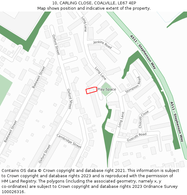 10, CARLING CLOSE, COALVILLE, LE67 4EP: Location map and indicative extent of plot