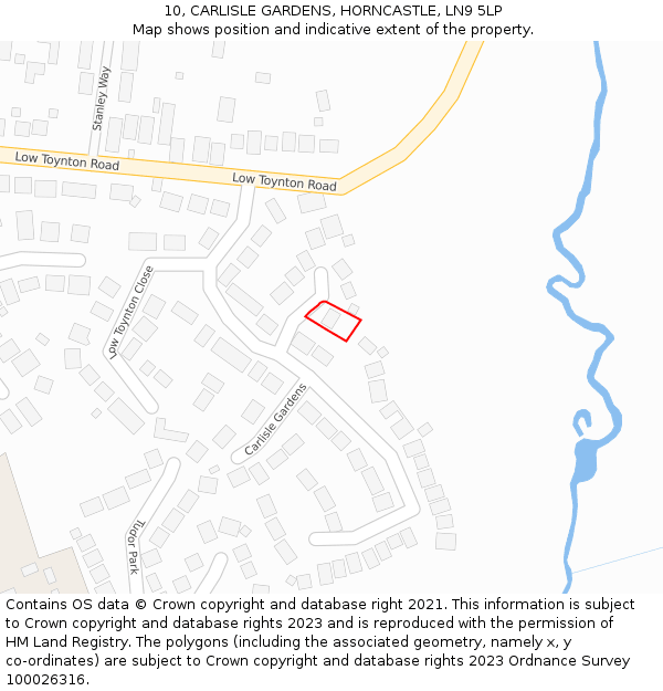 10, CARLISLE GARDENS, HORNCASTLE, LN9 5LP: Location map and indicative extent of plot