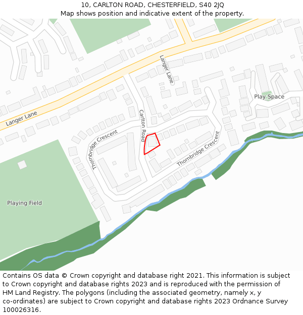 10, CARLTON ROAD, CHESTERFIELD, S40 2JQ: Location map and indicative extent of plot