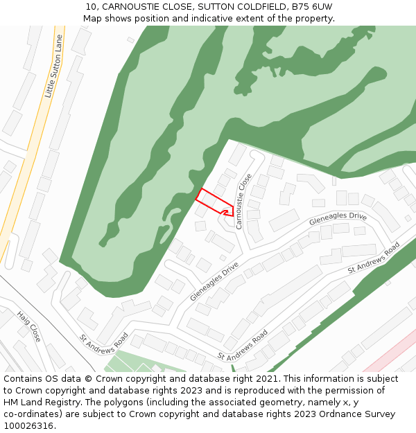10, CARNOUSTIE CLOSE, SUTTON COLDFIELD, B75 6UW: Location map and indicative extent of plot