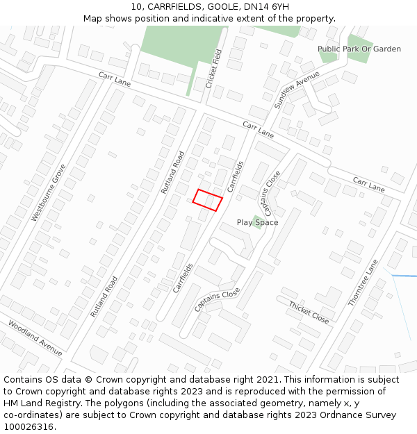 10, CARRFIELDS, GOOLE, DN14 6YH: Location map and indicative extent of plot