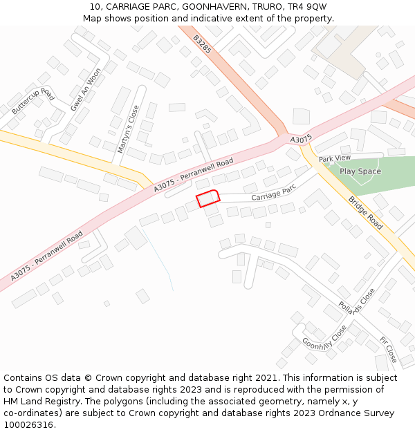 10, CARRIAGE PARC, GOONHAVERN, TRURO, TR4 9QW: Location map and indicative extent of plot