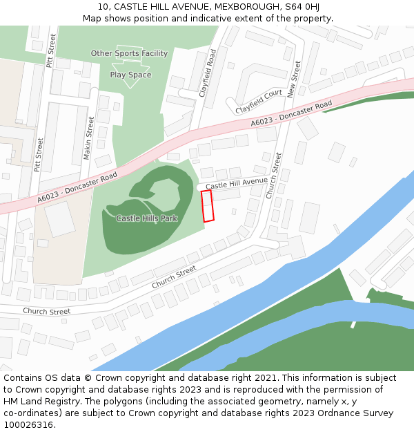 10, CASTLE HILL AVENUE, MEXBOROUGH, S64 0HJ: Location map and indicative extent of plot