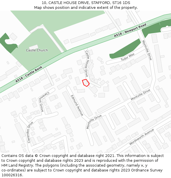 10, CASTLE HOUSE DRIVE, STAFFORD, ST16 1DS: Location map and indicative extent of plot
