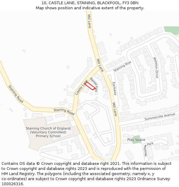 10, CASTLE LANE, STAINING, BLACKPOOL, FY3 0BN: Location map and indicative extent of plot