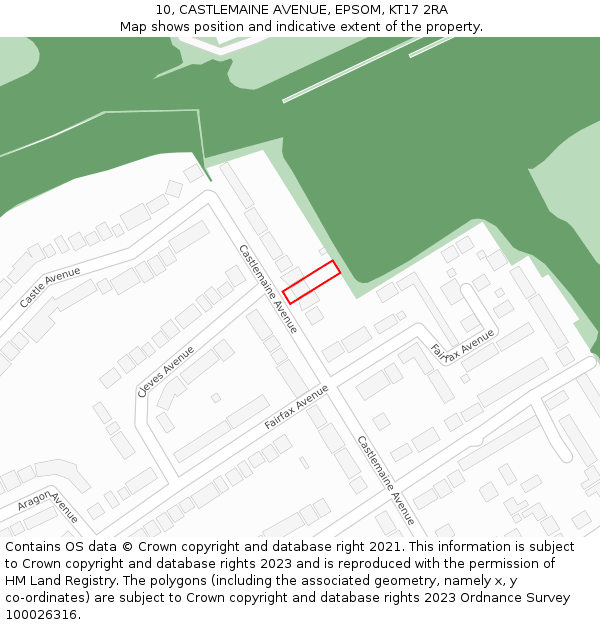 10, CASTLEMAINE AVENUE, EPSOM, KT17 2RA: Location map and indicative extent of plot