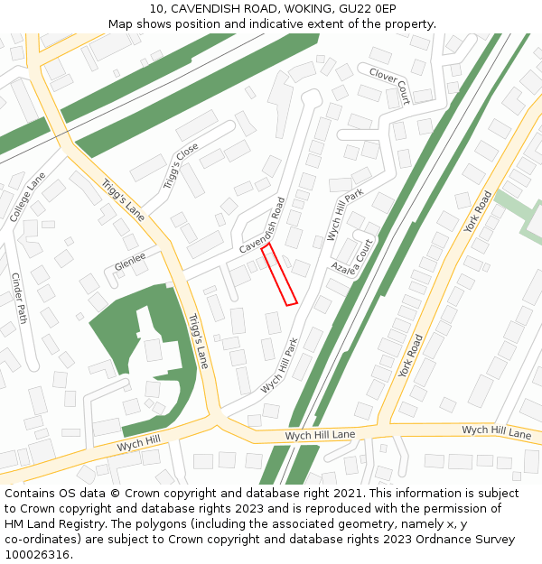 10, CAVENDISH ROAD, WOKING, GU22 0EP: Location map and indicative extent of plot