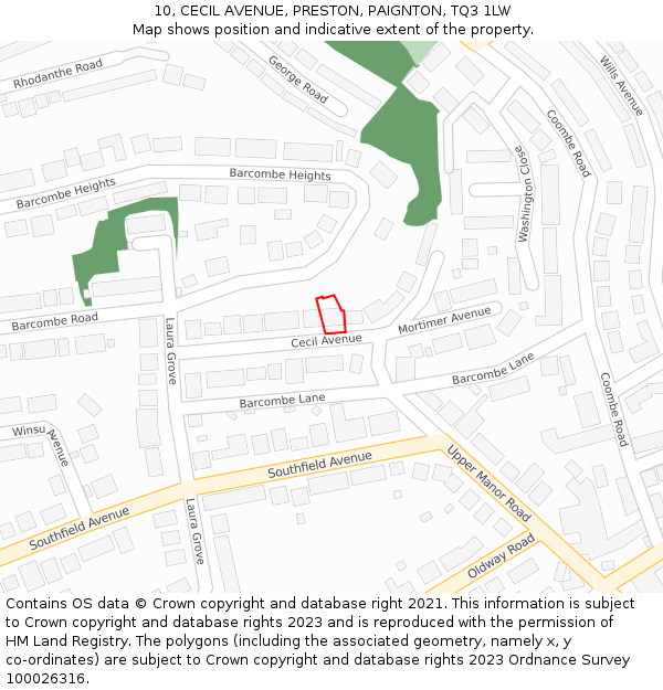 10, CECIL AVENUE, PRESTON, PAIGNTON, TQ3 1LW: Location map and indicative extent of plot