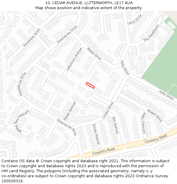 10, CEDAR AVENUE, LUTTERWORTH, LE17 4UA: Location map and indicative extent of plot