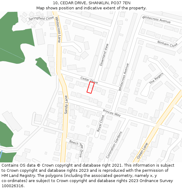 10, CEDAR DRIVE, SHANKLIN, PO37 7EN: Location map and indicative extent of plot