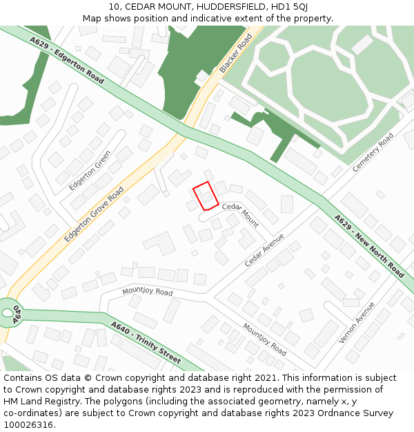 10, CEDAR MOUNT, HUDDERSFIELD, HD1 5QJ: Location map and indicative extent of plot