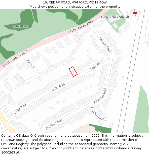 10, CEDAR ROAD, WATFORD, WD19 4QW: Location map and indicative extent of plot