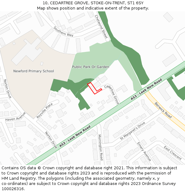 10, CEDARTREE GROVE, STOKE-ON-TRENT, ST1 6SY: Location map and indicative extent of plot