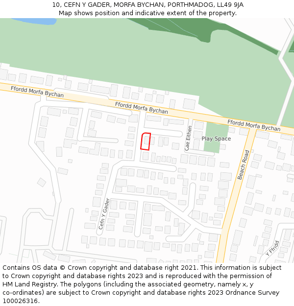 10, CEFN Y GADER, MORFA BYCHAN, PORTHMADOG, LL49 9JA: Location map and indicative extent of plot