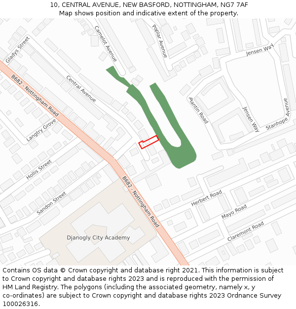 10, CENTRAL AVENUE, NEW BASFORD, NOTTINGHAM, NG7 7AF: Location map and indicative extent of plot