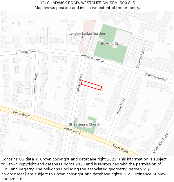 10, CHADWICK ROAD, WESTCLIFF-ON-SEA, SS0 8LS: Location map and indicative extent of plot