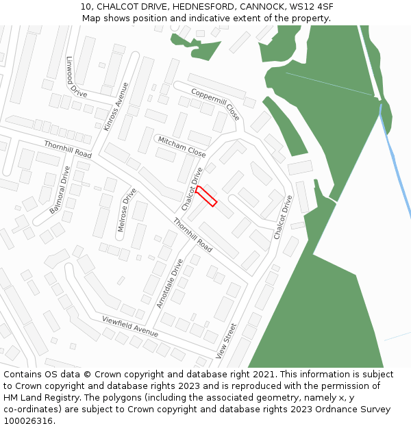 10, CHALCOT DRIVE, HEDNESFORD, CANNOCK, WS12 4SF: Location map and indicative extent of plot