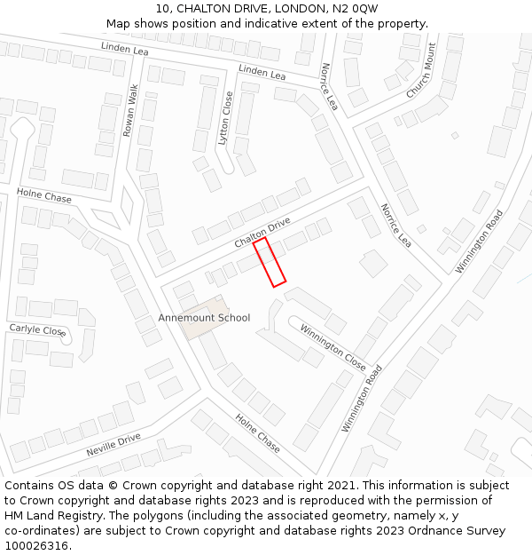 10, CHALTON DRIVE, LONDON, N2 0QW: Location map and indicative extent of plot