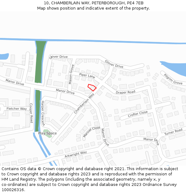 10, CHAMBERLAIN WAY, PETERBOROUGH, PE4 7EB: Location map and indicative extent of plot