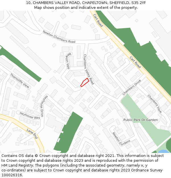 10, CHAMBERS VALLEY ROAD, CHAPELTOWN, SHEFFIELD, S35 2YF: Location map and indicative extent of plot