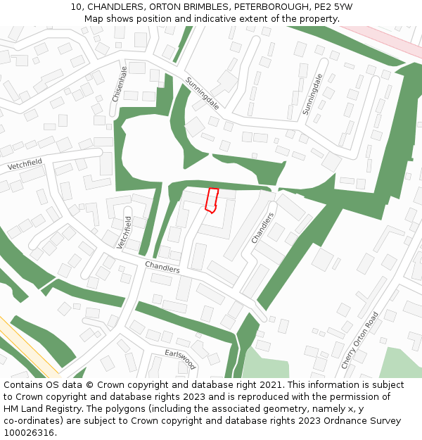 10, CHANDLERS, ORTON BRIMBLES, PETERBOROUGH, PE2 5YW: Location map and indicative extent of plot