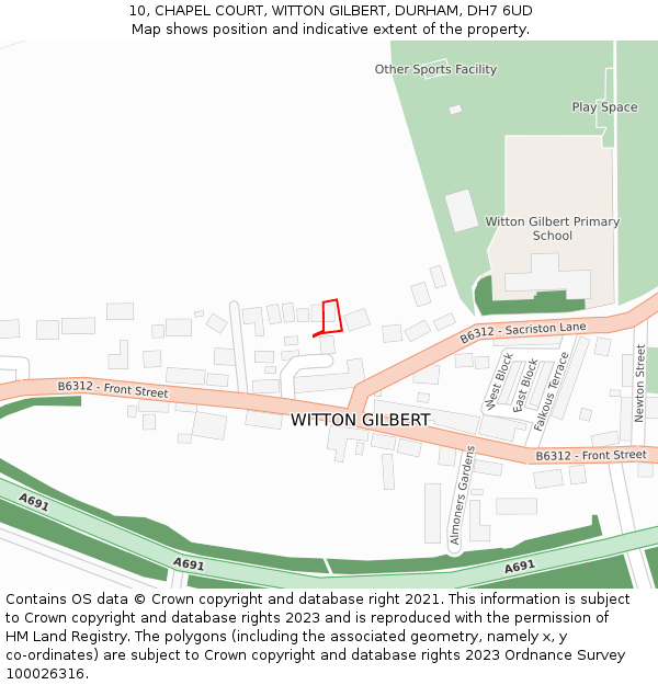10, CHAPEL COURT, WITTON GILBERT, DURHAM, DH7 6UD: Location map and indicative extent of plot