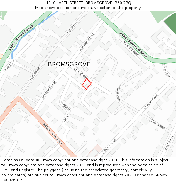 10, CHAPEL STREET, BROMSGROVE, B60 2BQ: Location map and indicative extent of plot