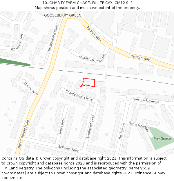 10, CHARITY FARM CHASE, BILLERICAY, CM12 9LF: Location map and indicative extent of plot