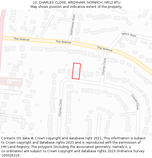 10, CHARLES CLOSE, WROXHAM, NORWICH, NR12 8TU: Location map and indicative extent of plot