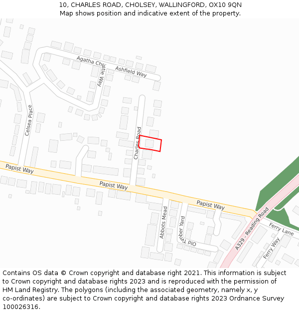 10, CHARLES ROAD, CHOLSEY, WALLINGFORD, OX10 9QN: Location map and indicative extent of plot