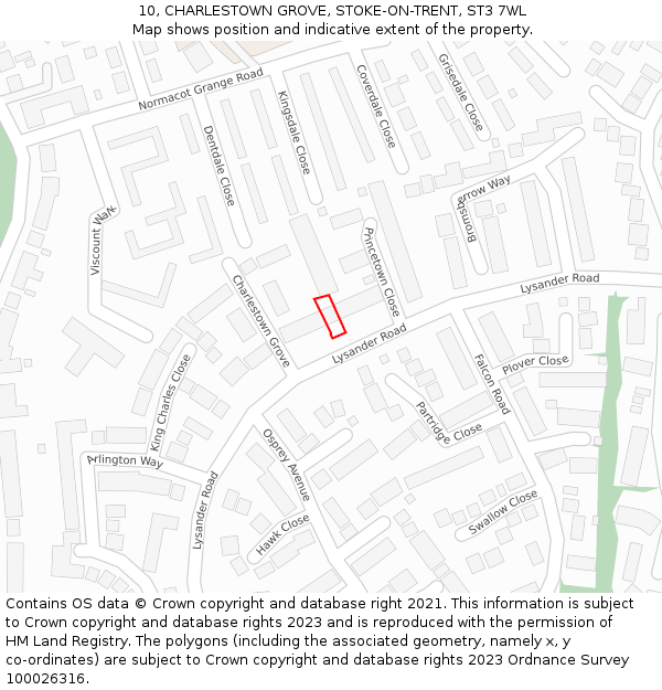 10, CHARLESTOWN GROVE, STOKE-ON-TRENT, ST3 7WL: Location map and indicative extent of plot
