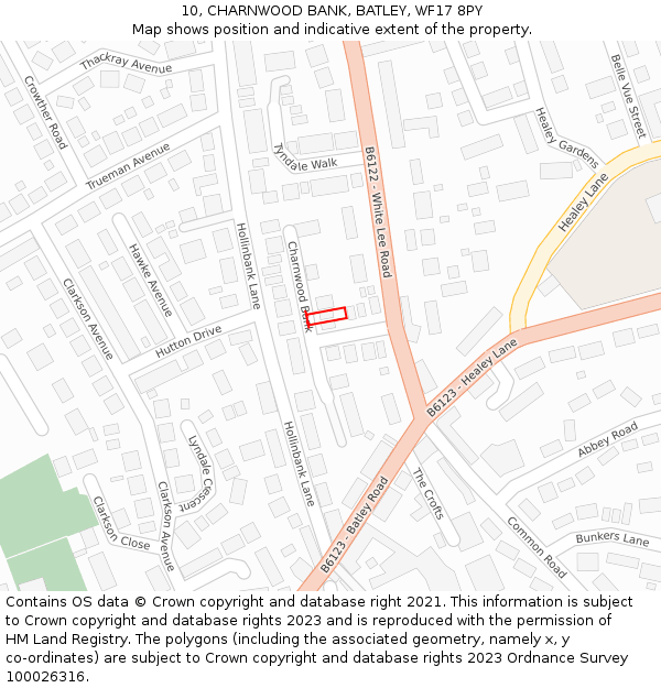 10, CHARNWOOD BANK, BATLEY, WF17 8PY: Location map and indicative extent of plot