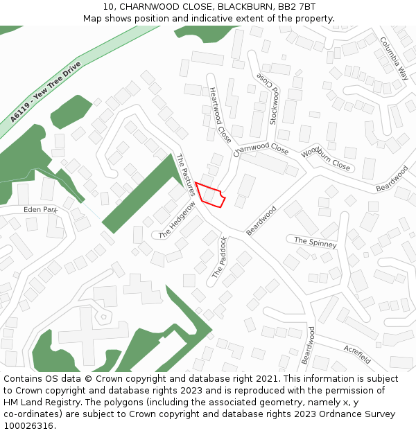 10, CHARNWOOD CLOSE, BLACKBURN, BB2 7BT: Location map and indicative extent of plot