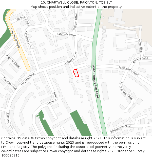10, CHARTWELL CLOSE, PAIGNTON, TQ3 3LT: Location map and indicative extent of plot