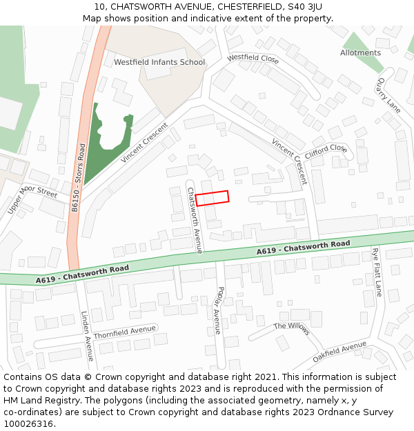 10, CHATSWORTH AVENUE, CHESTERFIELD, S40 3JU: Location map and indicative extent of plot
