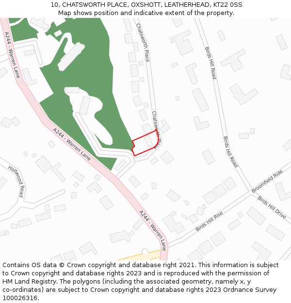 10, CHATSWORTH PLACE, OXSHOTT, LEATHERHEAD, KT22 0SS: Location map and indicative extent of plot